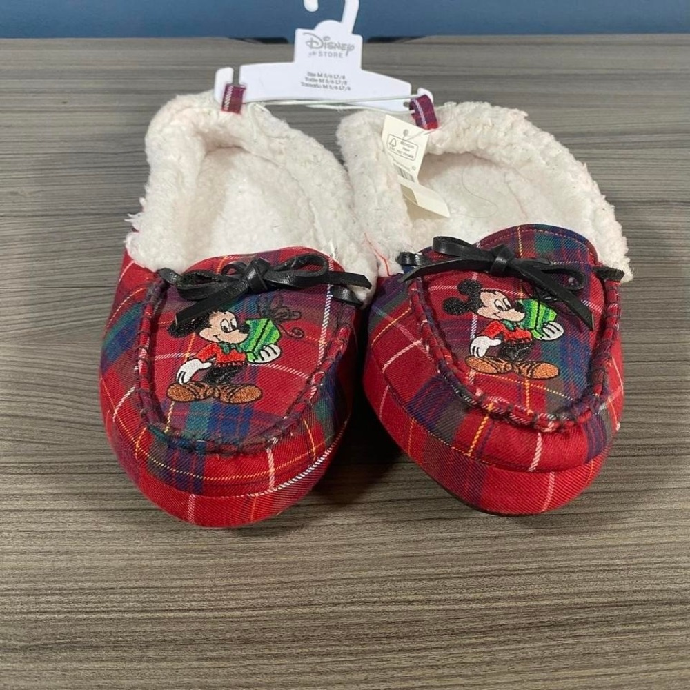 NWT vintage Disney Store Mickey Mouse Christmas Plaid Slippers L7/8 Sherpa Lined